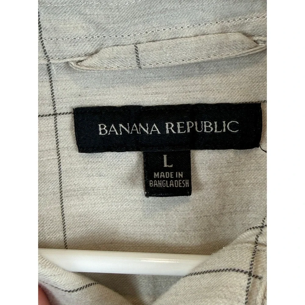 Banana Republic Men's Beige Windowpane Check Shirt‎ L Cotton Tencel Workwear